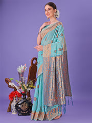 Light Pink Woven Zari Traditional Linen Cotton Saree with Rich Pallu & Unstitched Blouse – Festive & Wedding Wear Saree