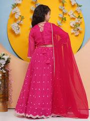 Girls Pink Embroidered Ready to Wear Lehenga Choli with Dupatta