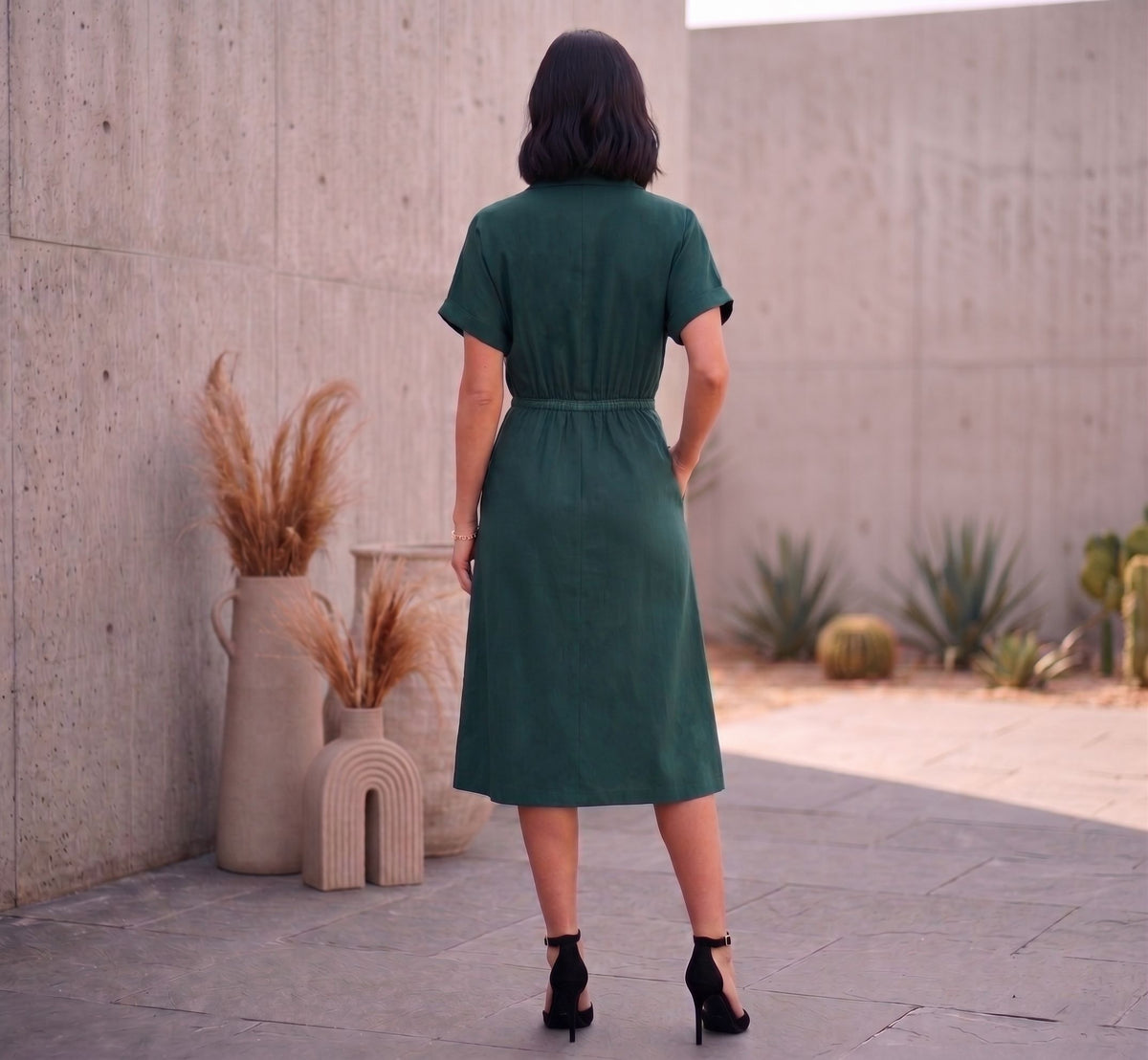 Teal Lapel Collar Embellished Dress-ADR-21219