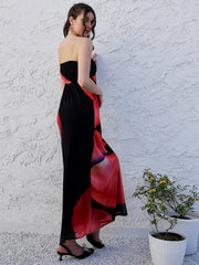 Black Abstract Printed Strapless Maxi Dress