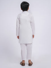 Boys' White Pure Cotton Kurta Pyjama Set