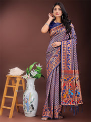 Vibrant Copper & Blue Banarasi Silk Saree with Colorful Pallu – Perfect Blend of Tradition and Festive Elegance
