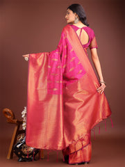 Teal Blue Linen Cotton Saree with Golden Zari Leaf Woven Design & Rich Pallu – Festive Wear | Office Look | Soft Drape
