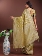 Elegant Sea Green Linen Cotton Saree with Silver Zari – Perfect Blend of Comfort & Charm