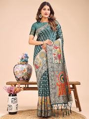 Majestic Linen Cotton Saree with Royal Peacock Pallu - A Celebration of Heritage and Grace