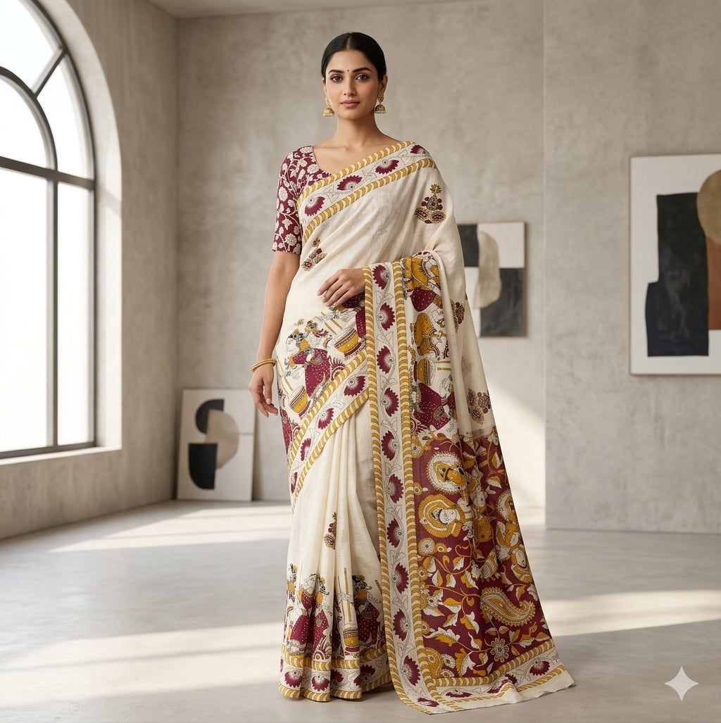 Soft linen saree with shaded style prints.