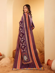 Women Purple Ethnic Printed  Gota Lace Detailed Kurta With Solid Trouser & Printed Dupatta