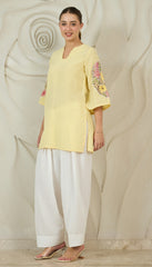 Women Farshi Floral Embroidered U-Neck Pure Cotton Kurti with Salwar