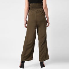 Women's Yellow Polyester High Waisted Palazzo with front Rivets and Back Elastic