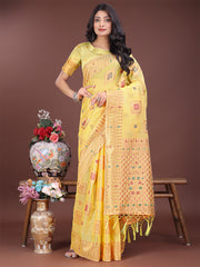 Elegant Sky Blue Linen Saree with Intricate Woven Patterns – Lightweight Grace for Everyday and Festive Moments