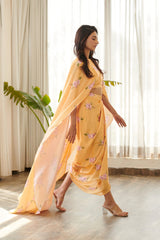 Jasmine Yellow Cape Sleeved Top & Skirt Set