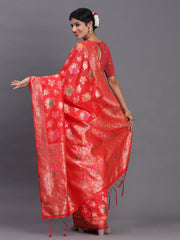 Pink Banarasi Silk Saree with Floral Zari Weaving – Festive Traditional Elegance for Weddings & Celebrations
