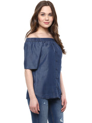 Women's Blue Tencel Denim Off Shoulder