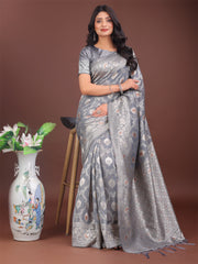 Elegant Sea Green Linen Cotton Saree with Silver Zari – Perfect Blend of Comfort & Charm