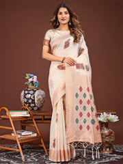 Jaquard Saree with Tassels - Radiate Soft Elegance and Timeless Beauty