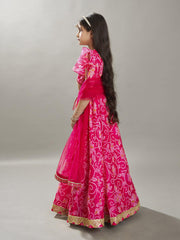 Girls Pink & White Bandhej Digital Print Ready to Wear Lehenga With Choli