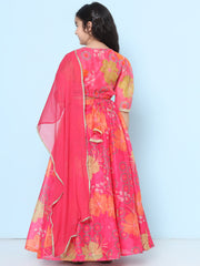 Girls Pink Multi Digital Printededed Ready to wear Lehenga & Choli with Dupatta