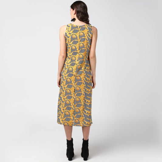 Women's Black and Yellow  Chain and Stripe Dress