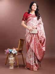 Graceful Cream & Pink Linen Cotton Saree with Rich Zari Pallu – A Touch of Royal Comfort