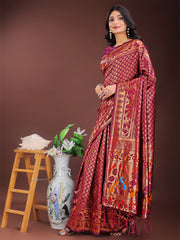 Vibrant Copper & Blue Banarasi Silk Saree with Colorful Pallu – Perfect Blend of Tradition and Festive Elegance