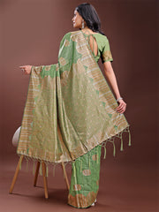 Teal Blue Linen Cotton Saree with Woven Geometric Zari Motifs – Elegant Festive Wear for Women