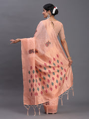 Elegant Linen Cotton Saree with Woven Pallu, Big Butta Work & Tassels - Office & Festive Wear