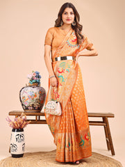 Majestic Linen Cotton Saree with Royal Peacock Pallu - A Celebration of Heritage and Grace