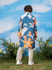 Boys' Multi Color Base Blue Kurta Pyjama Set
