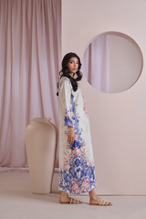 Mint and Blue Floral muslim Lawn Suit with Dupatta