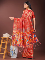 Vibrant Copper & Blue Banarasi Silk Saree with Colorful Pallu – Perfect Blend of Tradition and Festive Elegance