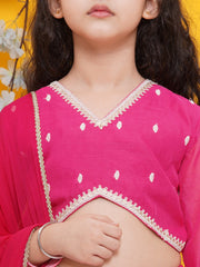 Girls Pink Embroidered Ready to Wear Lehenga Choli with Dupatta