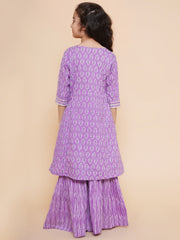 Girls Purple Printed Cotton Kurta with Sharara