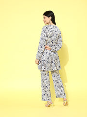 Women White Floral Printed Top Paired With Tonal  Printed Bottom