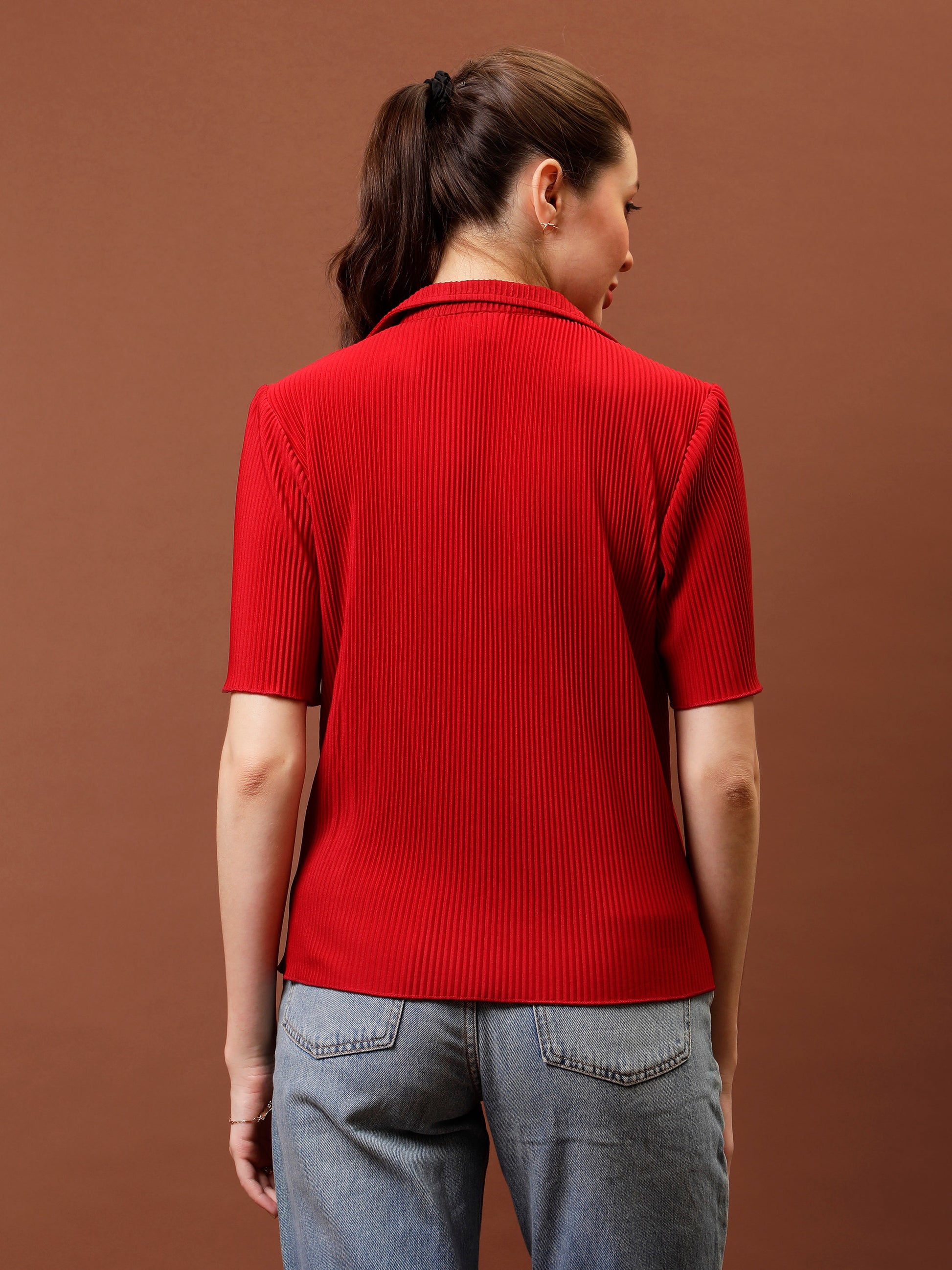 Women Self Design Shirt Style Top