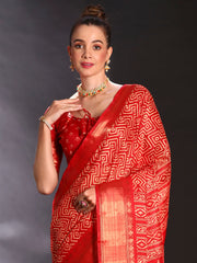 Women's Art Silk Red Printed Designer Saree With Blouse Piece