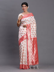 Pink Banarasi Silk Saree with Floral Zari Weaving – Festive Traditional Elegance for Weddings & Celebrations