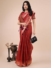 Premium Charcoal Black Linen Cotton Saree with Copper Zari Pallu & Abstract Print – Office & Festive Wear