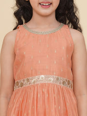 Girls Peach Self design Kurta with Sharara