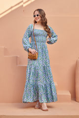 Seagreen Smocked Satin Maxi Dress