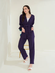 Women's Purple Textured Shrug & Pant Set (inner not included)