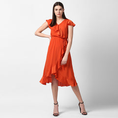 Women's Yellow Front Ruffle Dress