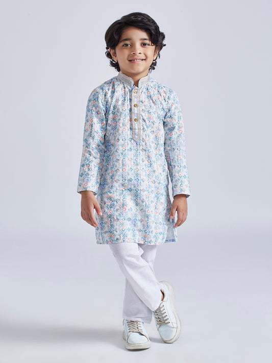 Boys' Aqua Kurta And Pyjama Set