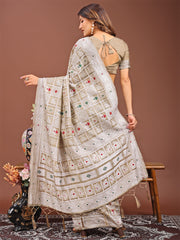 Threads of Tradition: Beige Linen Cotton Saree Woven with Stories of Grace & Heritage