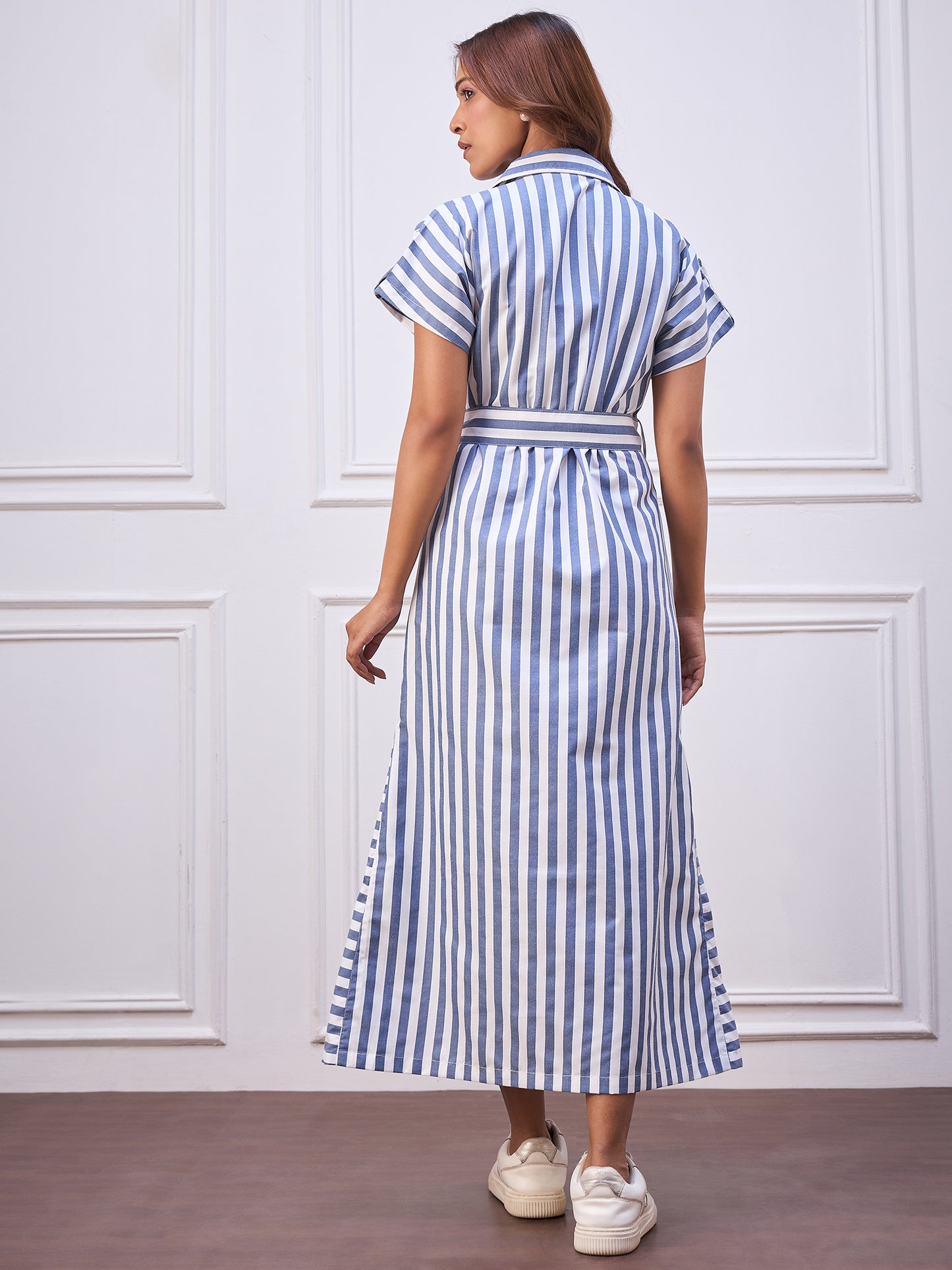 StyleStone Women's Blue Stripe Cotton Maxi Dress