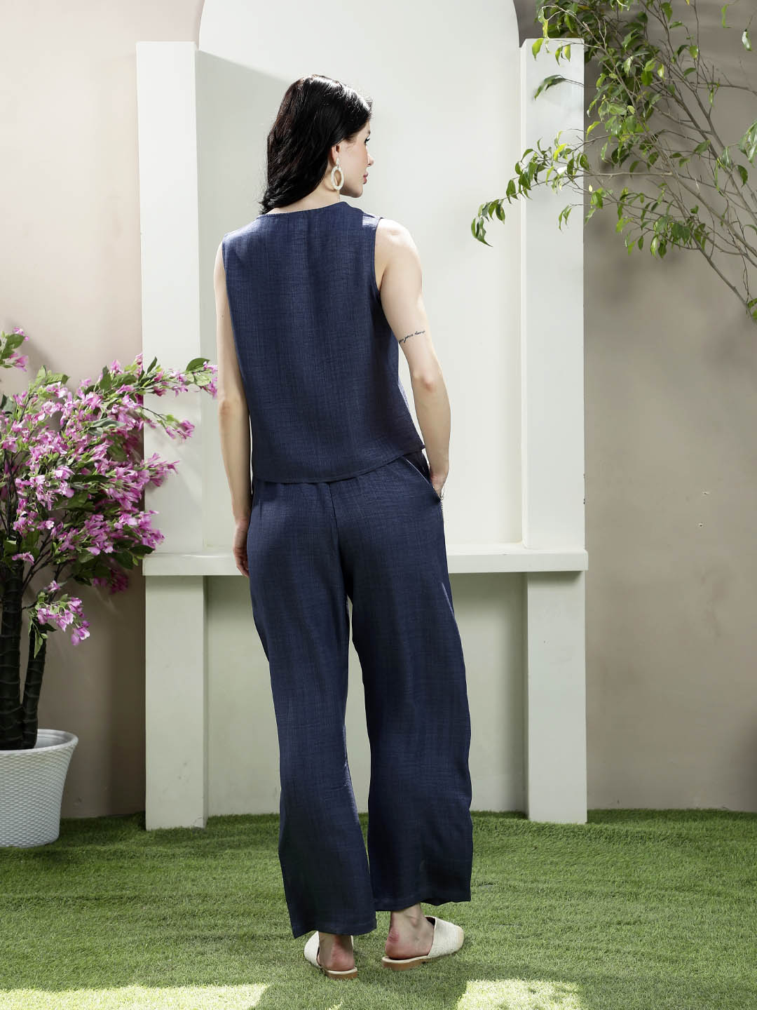 Embroidered V-Neck Waistcoat With Trousers Co-Ords