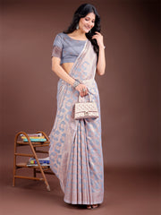 Elegant Peach Pink Linen Cotton Saree for Women – Soft Lightweight Saree with Subtle Self-Weave & Tassel Pallu
