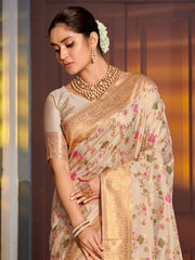 Graceful Yellow Banarasi Silk Saree with Golden Zari Woven Border & Floral Jaal – Wedding & Festive Wear