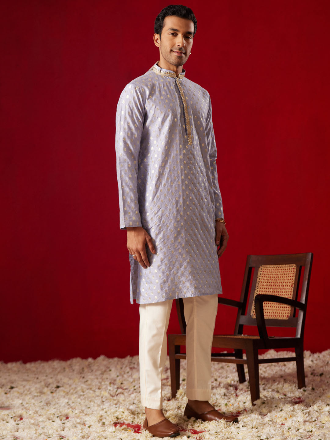 Vastramay - Men's Aqua Silk Blend Kurta Only