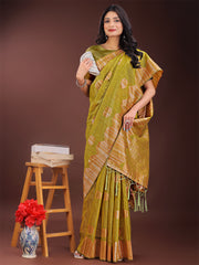 Teal Blue Linen Cotton Saree with Woven Geometric Zari Motifs – Elegant Festive Wear for Women