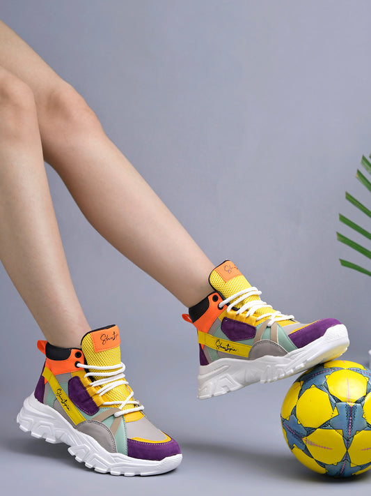 Shoetopia - Smart High Top Casual Lace - up Multi Sneakers For Women & Girls